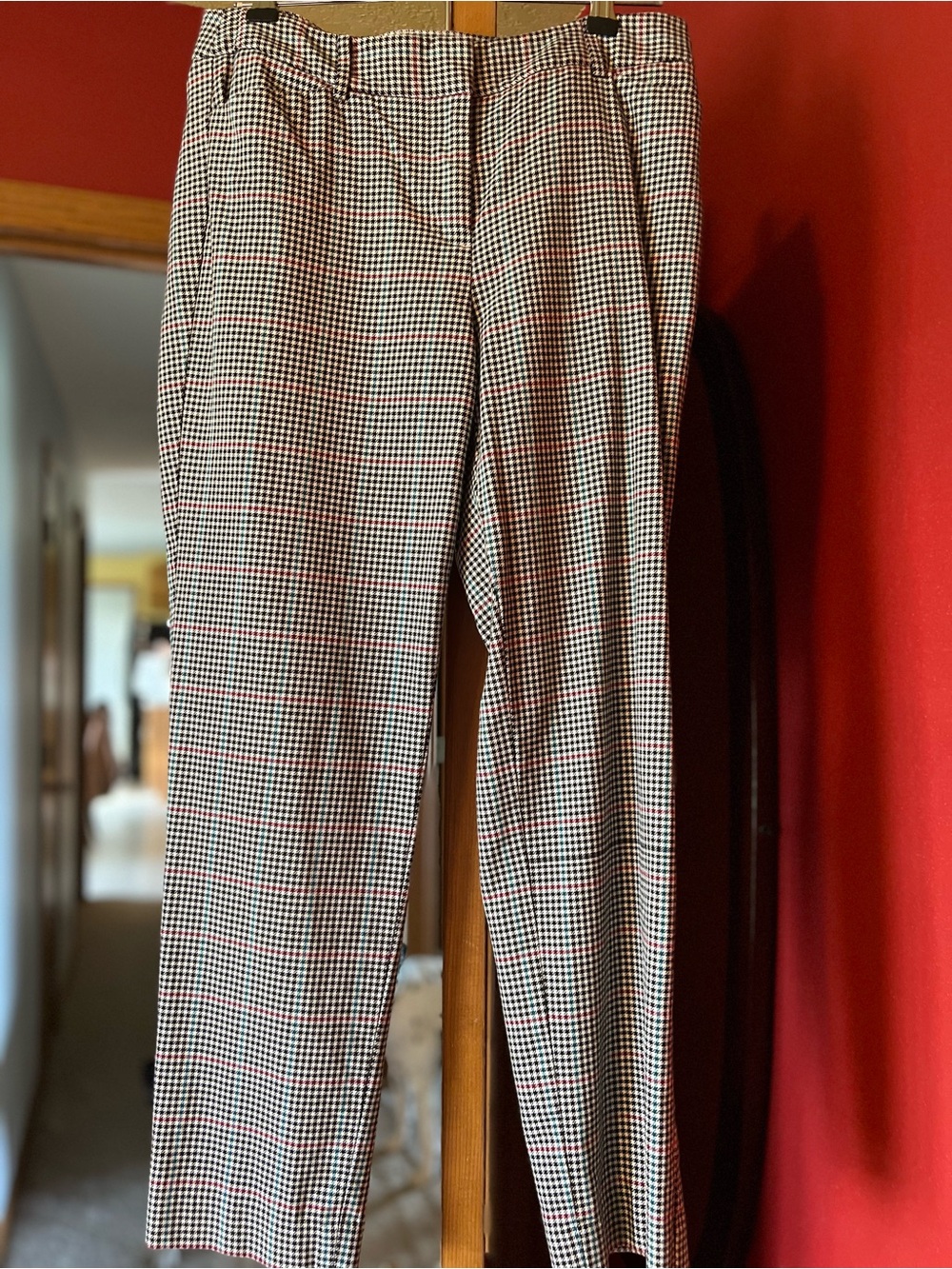 Talbots Women's Ankle Pants - Black, White & Red Houndstooth